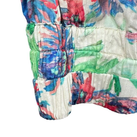 Anthropologie Floral Plunging V Long Sleeve Crop Top Size L Large Tie Back - Picture 7 of 14